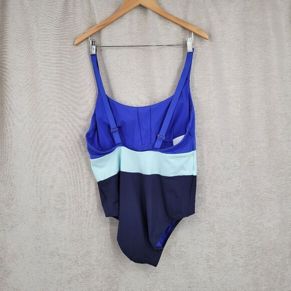 Athleta Coastline Blue Colorblock One Piece Swimsuit Women's XL Cerulean - Picture 3 of 10
